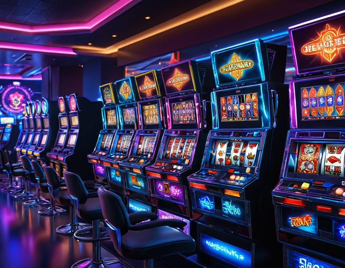 A vibrant digital casino scene featuring an array of colorful slot machines on one side, and a live dealer table with enthusiastic players on the other. Include elements like neon lights, virtual chips, and luxurious decor to depict the immersive online gambling experience. Capture a sense of excitement and interaction between players and the live dealer. 3D. vibrant colors. cyberpunk.